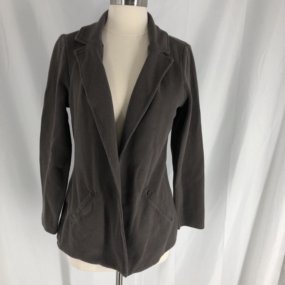 Matty M Pebble Knit Blazer Jacket Size M Taupe Open Front Pockets